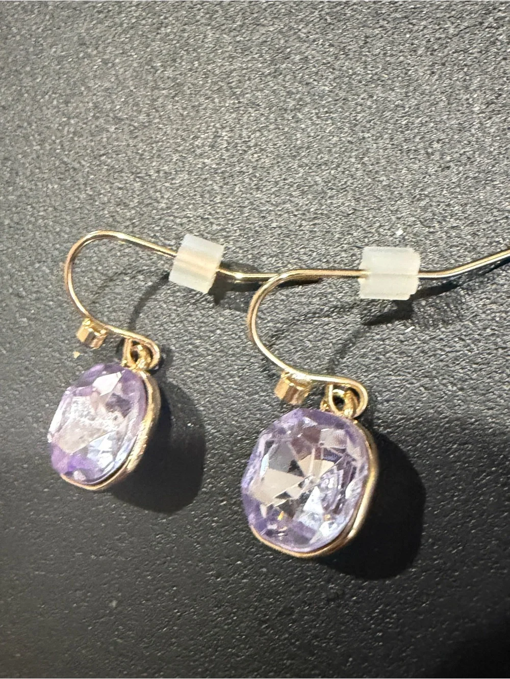 Avon Women’s Jewelry Gold Drop Earrings with Light Purple Gemstones NWOT